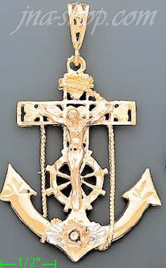 14K Gold Crucifix Cross Anchor 3Color Dia-Cut Charm Pendant - Click Image to Close