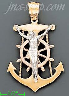 14K Gold Crucifix Cross Anchor 3Color Dia-Cut Charm Pendant - Click Image to Close