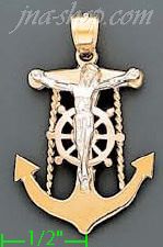 14K Gold Crucifix Cross Anchor 3Color Dia-Cut Charm Pendant - Click Image to Close