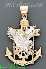 14K Gold Striking Eagle Anchor 3Color Dia-Cut Charm Pendant - Click Image to Close