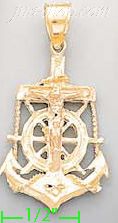 14K Gold Crucifix Cross Anchor 3Color Dia-Cut Charm Pendant - Click Image to Close