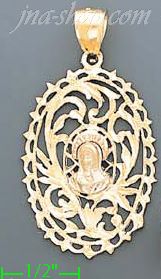 14K Gold Virgin Religious 3Color Dia-Cut Charm Pendant - Click Image to Close