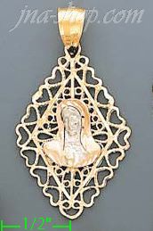 14K Gold Virgin Religious 3Color Dia-Cut Charm Pendant - Click Image to Close