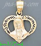 14K Gold Virgin Religious 3Color Dia-Cut Charm Pendant - Click Image to Close