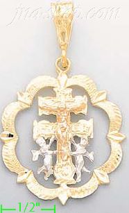 14K Gold Caravaca Cross Religious 3Color Dia-Cut Charm Pendant - Click Image to Close