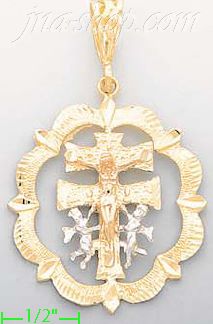 14K Gold Caravaca Cross Religious 3Color Dia-Cut Charm Pendant - Click Image to Close