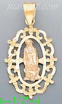 14K Gold Virgin Religious 3Color Dia-Cut Charm Pendant - Click Image to Close