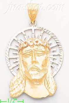 14K Gold Jesus Christ Face Religious 3Color Dia-Cut Charm Pendan - Click Image to Close