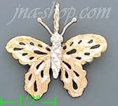 14K Gold Butterfly 3Color Dia-Cut Charm Pendant - Click Image to Close