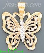 14K Gold Butterfly 3Color Dia-Cut Charm Pendant - Click Image to Close