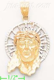 14K Gold Jesus Christ Face Religious 3Color Dia-Cut Charm Pendan - Click Image to Close