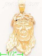 14K Gold Jesus Christ Face Religious 3Color Dia-Cut Charm Pendan - Click Image to Close