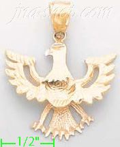 14K Gold Eagle Shield Pose 3Color Dia-Cut Charm Pendant - Click Image to Close