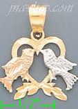 14K Gold Heart w/Birds Kissing 3Color Dia-Cut Charm Pendant - Click Image to Close