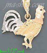 14K Gold Rooster 3Color Dia-Cut Charm Pendant - Click Image to Close