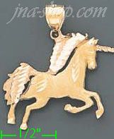 14K Gold Jumping Unicorn 3Color Dia-Cut Charm Pendant - Click Image to Close