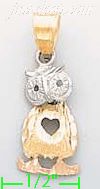 14K Gold Eared Owl 3Color Dia-Cut Charm Pendant - Click Image to Close