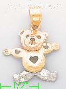 14K Gold Plush Bear 3Color Dia-Cut Charm Pendant - Click Image to Close