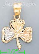 14K Gold Clover Shamrock 3Color Dia-Cut Charm Pendant - Click Image to Close