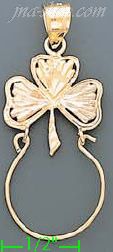 14K Gold Clover Sharmrock Charm Holder 3Color Dia-Cut Charm Pend - Click Image to Close