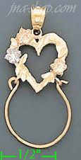 14K Gold Heart w/Flowers Charm Holder 3Color Dia-Cut Charm Penda - Click Image to Close