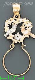 14K Gold Heart w/Birds in Love Nest Charm Holder 3Color Dia-Cut - Click Image to Close