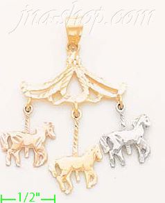 14K Gold Carousel Marry-go-round 3Color Dia-Cut Charm Pendant - Click Image to Close