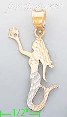 14K Gold Movable Mermaid 3Color Dia-Cut Charm Pendant - Click Image to Close