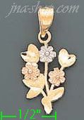 14K Gold Flowers 3Color Dia-Cut Charm Pendant - Click Image to Close