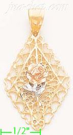 14K Gold Rose 3Color Dia-Cut Charm Pendant - Click Image to Close