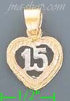 14K Gold 15 Años Heart 3Color Dia-Cut Charm Pendant - Click Image to Close