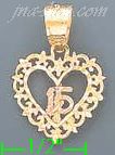 14K Gold 15 Años Heart 3Color Dia-Cut Charm Pendant - Click Image to Close