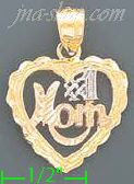 14K Gold #1 Mom Heart 3Color Dia-Cut Charm Pendant - Click Image to Close