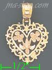 14K Gold Heart w/Bow 3Color Dia-Cut Charm Pendant - Click Image to Close