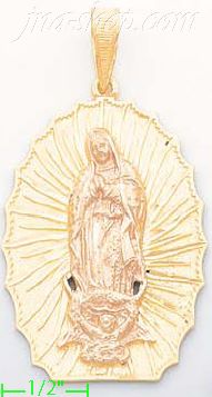 14K Gold Virgin of Guadalupe 3Color Dia-Cut Charm Pendant - Click Image to Close