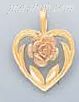 14K Gold Heart w/Rose 3Color Dia-Cut Charm Pendant - Click Image to Close
