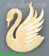 14K Gold Big Swan Dia-Cut Charm Pendant - Click Image to Close