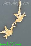 14K Gold Doves Holding Heart Dia-Cut Charm Pendant - Click Image to Close
