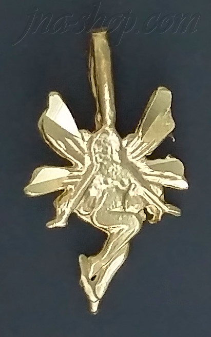 14K Gold Small Tiny Winged Fairy Pixie Diamond-Cut Charm Pendant - Click Image to Close