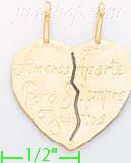 14K Gold Te Amo 2-piece Split Heart Dia-Cut Charm Pendant - Click Image to Close