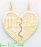 14K Gold Mizpah 2-piece Split Heart Dia-Cut Charm Pendant - Click Image to Close
