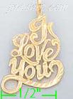 14K Gold I Love You Dia-Cut Charm Pendant - Click Image to Close