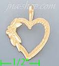 14K Gold Heart w/Flower Dia-Cut Charm Pendant - Click Image to Close