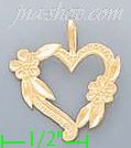 14K Gold Heart w/Flowers Dia-Cut Charm Pendant - Click Image to Close