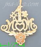 14K Gold #1 Mom w/Rose Dia-Cut Charm Pendant - Click Image to Close