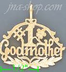 14K Gold #1 Godmother with Flower Dia-Cut Charm Pendant - Click Image to Close