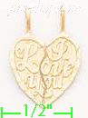 14K Gold I Love You 2-piece Split Heart Dia-Cut Charm Pendant - Click Image to Close