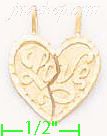 14K Gold I Love You 2-piece Split Heart Dia-Cut Charm Pendant - Click Image to Close
