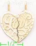 14K Gold I Love You 2-piece Split Heart Dia-Cut Charm Pendant - Click Image to Close