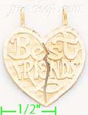 14K Gold Best Friends 2-piece Split Heart Dia-Cut Charm Pendant - Click Image to Close